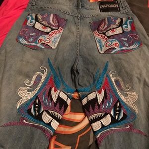 Parish jean shorts dragon design